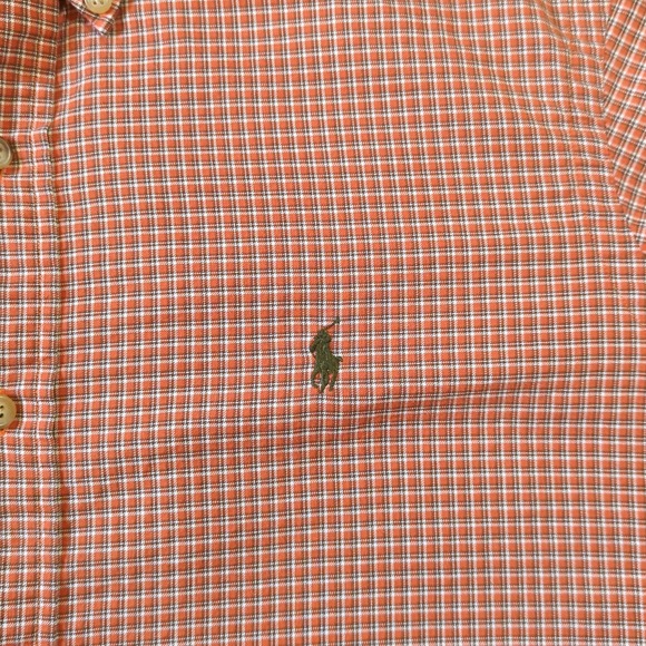 Ralph Lauren Long Sleeve Button Down Shirt Orange White Check Green Pony Size L - Picture 4 of 8